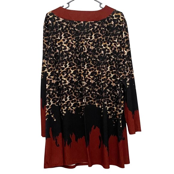 Lily by Firmiana Womens Tunic Top Short Dress 2X Boho Animal Print Patchwork - Picture 3 of 6